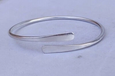 Solid Sterling Silver Cuff Bracelet Hammered Adjustable Bangle 925 Simple Silver - Image 1 of 4