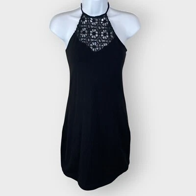 Free People One Halter Mini Dress | S | Black Floral Crochet | Coastal Beachy - Image 1 of 4