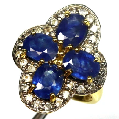 925 Sterlingsilber 6 X 8 Mm. Blauer Saphir & Zirkon Schmuckring Größe 6.5 - Bild 1 von 4