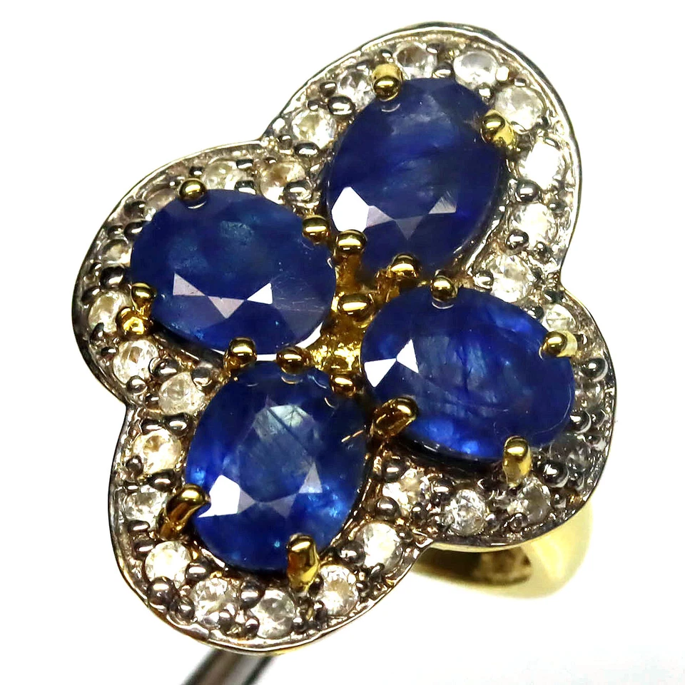 925 Sterlingsilber 6 X 8 Mm. Blauer Saphir & Zirkon Schmuckring Größe 6.5 - Bild 1 von 4