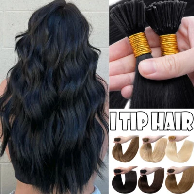 Extensiones de Cabello Humano Real Punta I Suave Negro Largo 16" 18 20 22" Queratina 1gr Foto 1 de 4
