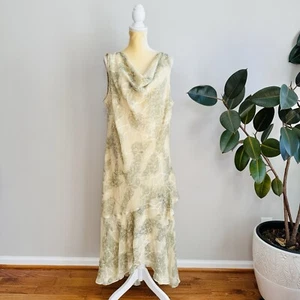 Vintage Y2k 90s Lace Print Maxi Dress Cowl Neck Fairy Sz 22 - Picture 1 of 6