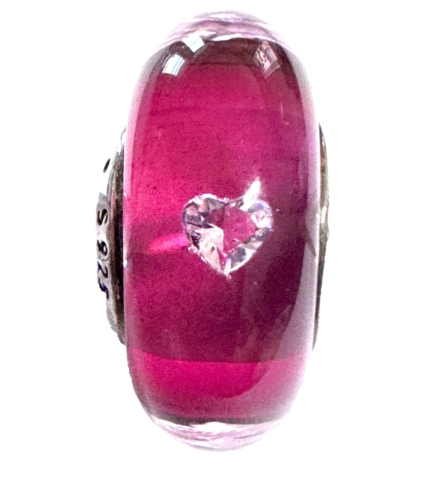 PANDORA Murano Glass Charm Cerise Heart Bead Silver S925 Ale 791664PCZ
