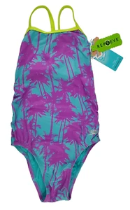 Speedo Eco Endurance Swimsuit Girls Sz 20 Mini Palm Trees Classic Fit NWT - Picture 1 of 5