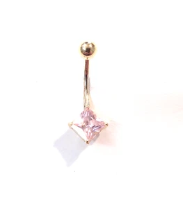Anello ombelico in oro giallo massiccio 14 kt con zirconi rosa - Foto 1 di 1