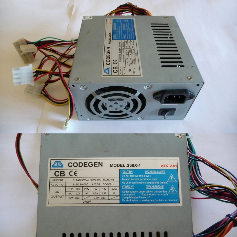 Alimentatore Codogen ATX Model 250X-1 v2.01  250W  20 PIN 4 Molex 1 x floppy - Immagine 1 di 1