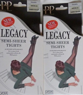 2 pairs Pretty Polly Medium Size Semi Sheer 20 Denier Legacy Tights Barely Black - Image 1 of 2