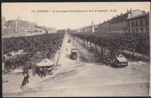 NÎMES 30 Tram BYRRH Bazar Alimentaire Avenue Feuchères CPA écrite 1er mars 1910? - Imagen 1 de 2