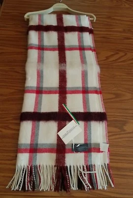 FIORI DI FIRENZE красный клетку шерсти смесь бахрома плед сделано в Италии новый с Ярлыками - Изображение 1 из 4