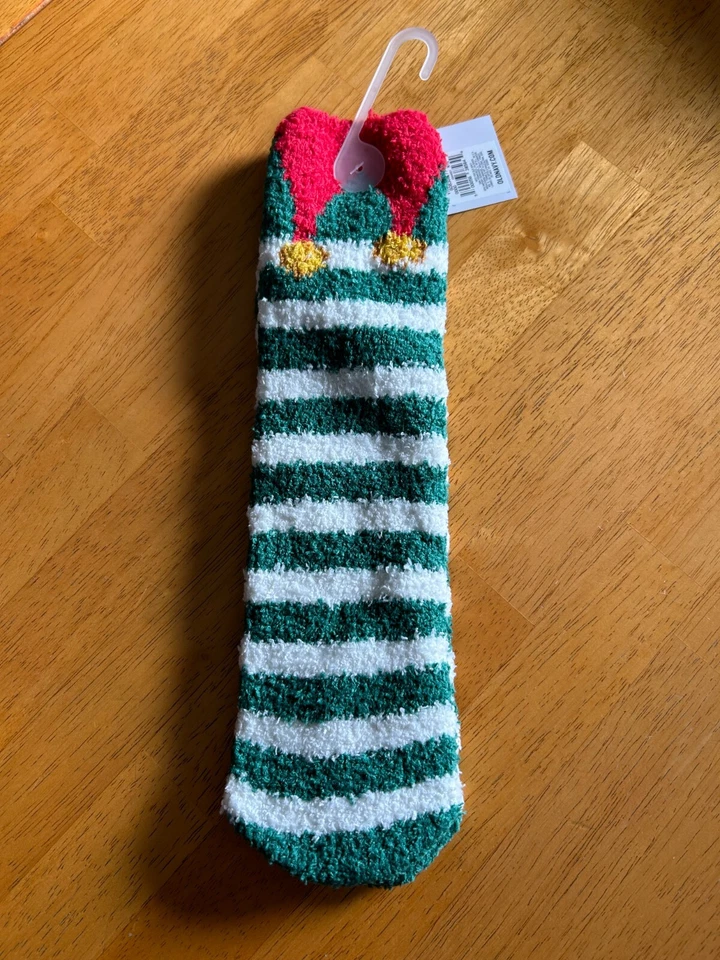 Calcetines acogedores antiguos azul marino ~ verde/blanco elfo, cinturón Sant, rojo/blanco cara de Santa ~ NUEVO Foto 1 de 1