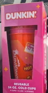 Dunkin Donuts Reusable 24oz cold cups Limited Edition Dunkings 4 cups - Picture 1 of 1