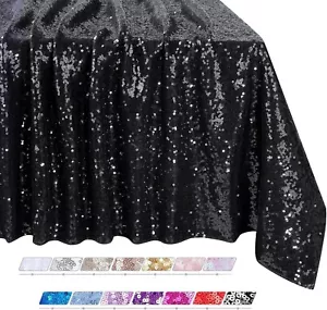 QueenDream 90"x156" Rectangle Black Sequin Tablecloth Wedding Table Linens - Picture 1 of 7