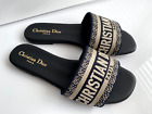$775 Christian Dior DWAY NAVY BLUE FABRIC LEATHER Slides SANDALS SHOES 38.5