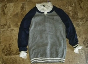 Nwt Boys Izod 2 Piece Sweater Dress Shirt Long Sleeve Blue White 1/4 Zip XS 4 5 - Picture 1 of 2