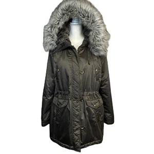 Apt 9 Womens Metallic Coat Parka Size M Hooded Full Zip Gray Winter Cabincore - Picture 1 of 13