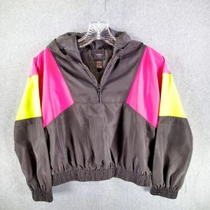 Forever 21 Girls Black & Neon Pink & Green Colorblock Windbreaker Jacket 9/10 - Picture 1 of 7