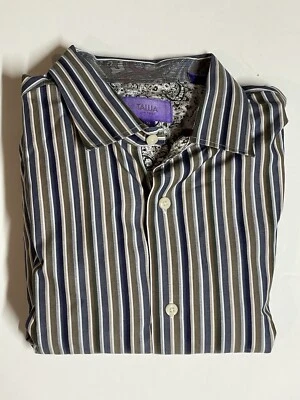 TALLIA XL 17 1/2 Striped Long Sleeve Button Down Dress Shirt Reversible Cuffs - Image 1 of 4