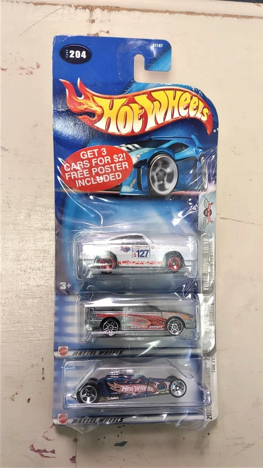 Hot Wheels 3-Pack & Poster 2003 1st Edition Tire Fryer, Mustang GT, Porsche 911 - Image 1 of 4
