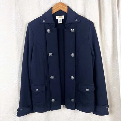 Blazer de punto azul de inspiración militar vintage Talbots chaqueta de algodón elástico Foto 1 de 4