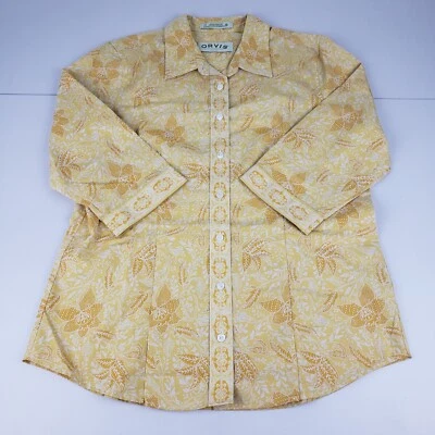 Женская блузка Orvis размер 10 цветочный желтый рукав 3/4 рубашка на пуговицах - Изображение 1 из 4