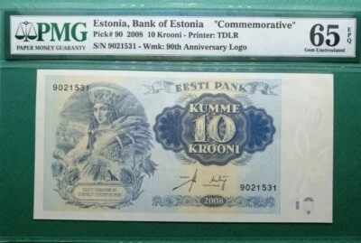2008 Estonia 10 Krooni PMG65 EPQ GEM UNC  "Commemorative" <P-90> - Image 1 of 2