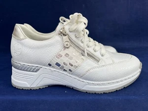 RIEKER UK 4 SNEAKER MEMORYSOFT WHITE ZIP FASTEN TRAINERS / LEISURE SHOES - Picture 1 of 4