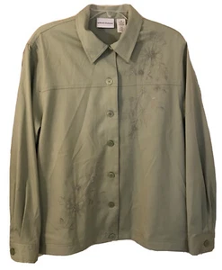 Alfred Dunner Womens 18 Lightweight Button Jacket Floral Light Green Embroidered - Picture 1 of 8