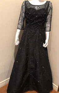 Sean Collection Embellished Illusion 3/4 Sleeve Taffeta Black Dress Gown New 595 - Picture 1 of 6