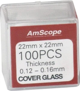 AmScope 100 piezas pre-limpiado 22 mm x 22 mm cuadrado microscopio cubierta de vidrio cubierta correderas - Imagen 1 de 3