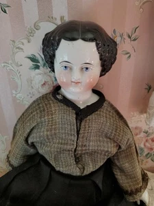 19 Zoll Bürgerkrieg 1860er Jahre Porzellan Kopf Puppe Mittelteil hohe Stirn, schön gekleidet - Bild 1 von 18
