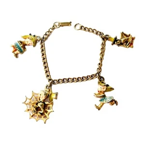 Seltenes antikes Disney Bettelarmband Vintage Jimini Cricket Miss Muffet Spinnennetz - Bild 1 von 9
