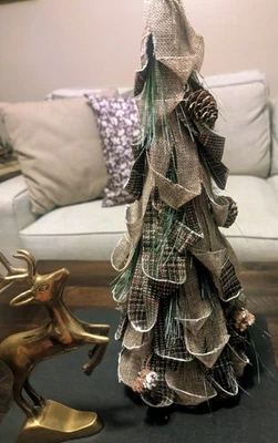 Custom Rustic Christmas Tree  Neutral And Plaid - Image 1 of 4