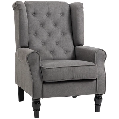 Retro Wingback Armchair Tufted Wood Frame Dark Grey Accent - Image 1 of 4