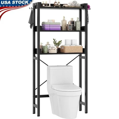 Over Toilet Storage Rack 3 Tier Bathroom Organizer Freestanding Shelf W/ Hooks - Image 1 of 4