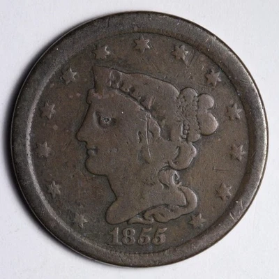 Medio centavo cabello trenzado 1855 detalles finos E102 IAEM Foto 1 de 2