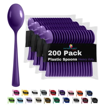 Purple Plastic Spoons 200 Pcs Purple Spoons Disposable Utensils Heavy Duty Pl... - Image 1 of 4