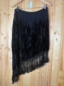 The Limited Velvet  Silk Rayon Asymmetrical Skirt Black Fringe Sz 10 Witchy - Bild 1 von 14