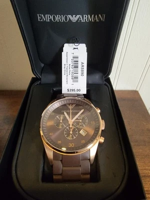 Emporio Armani Brown & Rose Gold Silicone Strap Men's Watch AR5890 - Image 1 of 4