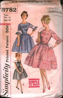 3782 Vintage Simplicity SEWING Pattern Misses 1960s One Piece Simple Dress 16 - Image 1 of 2