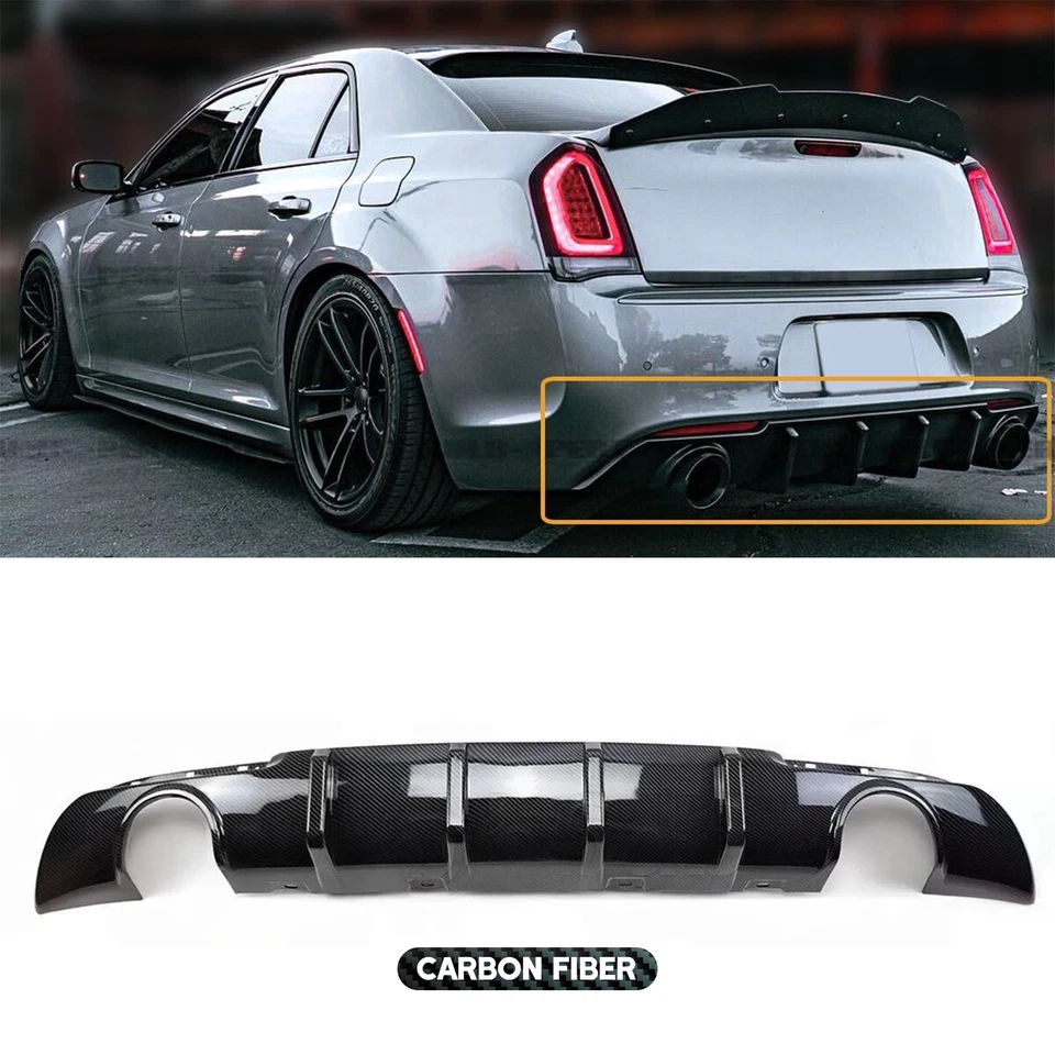 Rear Bumper Diffuser Valance Shark Fins Carbon Fiber For CHRYSLER SRT 300 15-23 - Image 1 of 4