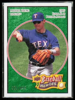 2008 Upper Deck Baseball Heroes Emerald Michael Young /499 #167 - Image 1 of 2