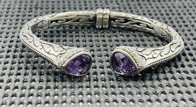 Auténtico brazalete con bisagras de diamantes y amatista de plata de ley Scott Kay Foto 1 de 4