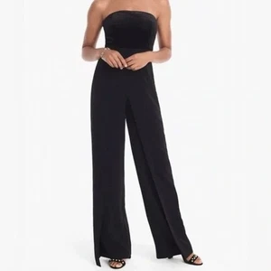 White House Black Market Women's Strapless Velvet Top Jumpsuit - Black - Sz 6 - Picture 1 of 11