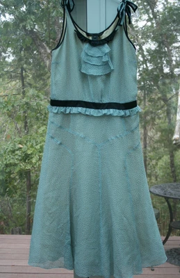 Платье-флиппер Heavenly MARC JACOBS Ruffled Jabot Blue Silk Bias-cut Style 10 M - Изображение 1 из 4