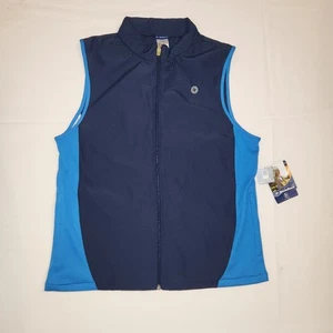 NWT Nordic Track Women's Blue Running Vest Size L 20 x 24 Hidden Hood Polyester - Picture 1 of 24