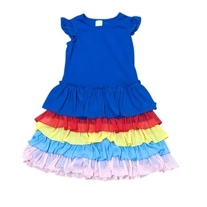 Hanna Andersson Tiered Ruffle Tulle Rainbow Dress Size 8 Baltic Blue - Picture 1 of 4