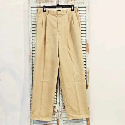 Calça DOCKERS Premium Masculina 32x34 Cáqui Claro Plissada Algemada Ajuste Relaxado Calça D4 - Imagem 1 de 4