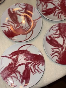Caskata Studio 4 Pc Red Lobsters Appetizer Dessert Canapé Melamine Plates 6.25” - Picture 1 of 3