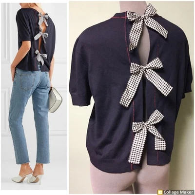 Suéter Jersey $835 Miu Miu Arcos de Guinga Adornado Espalda Abierta Dividida 40 Azul Marino Foto 1 de 4