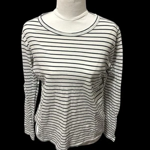 NUDE LUCY White Black Long Sleeve Black Stripe Women Cotton Top Tshirt Size XS - Picture 1 of 6